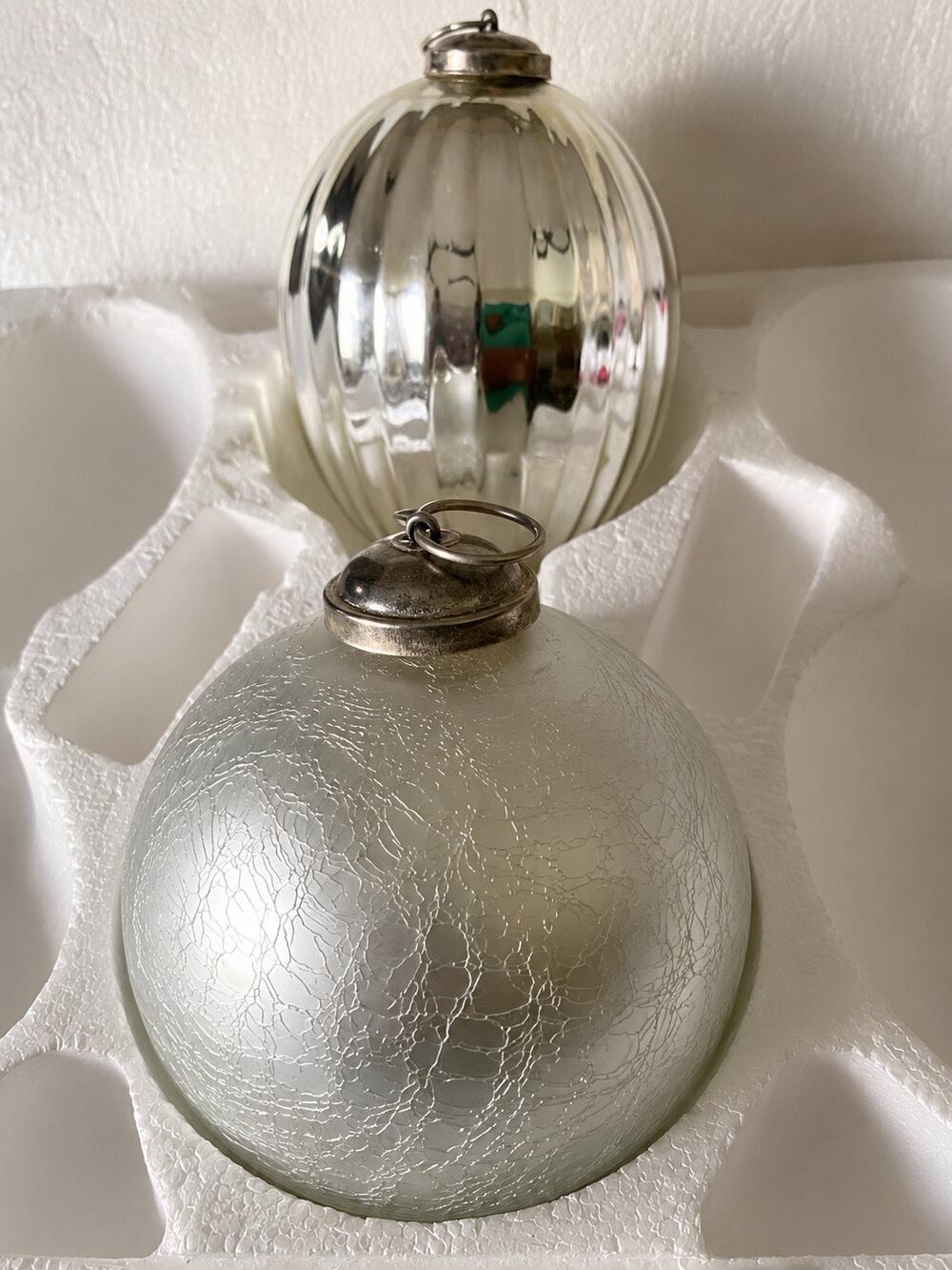 Peir Mid 20th Century Silver Crackle Glass Christmas Ornaments like Kugel